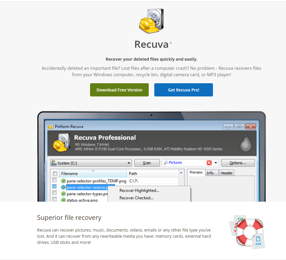 Recuva file recovery tool