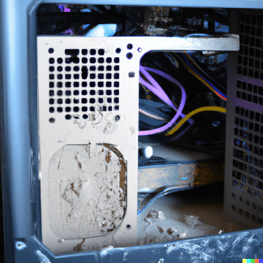 dusty computer interior open case