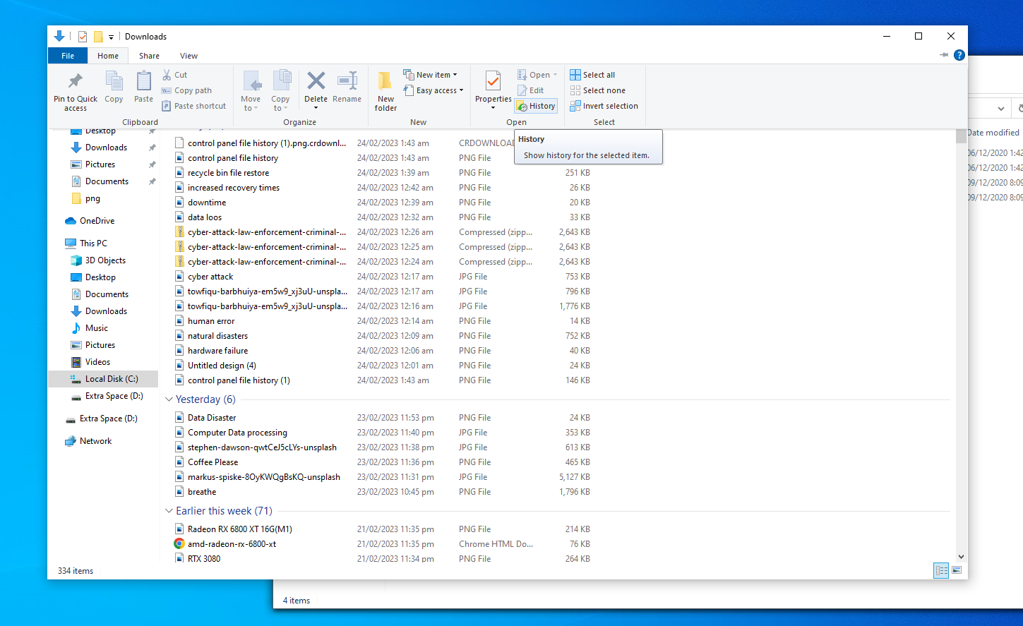 file history option in windows explorer