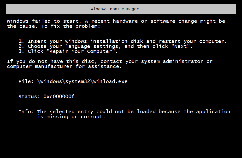 windows boot manager error