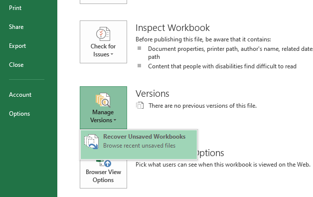 recover unsaved excel file