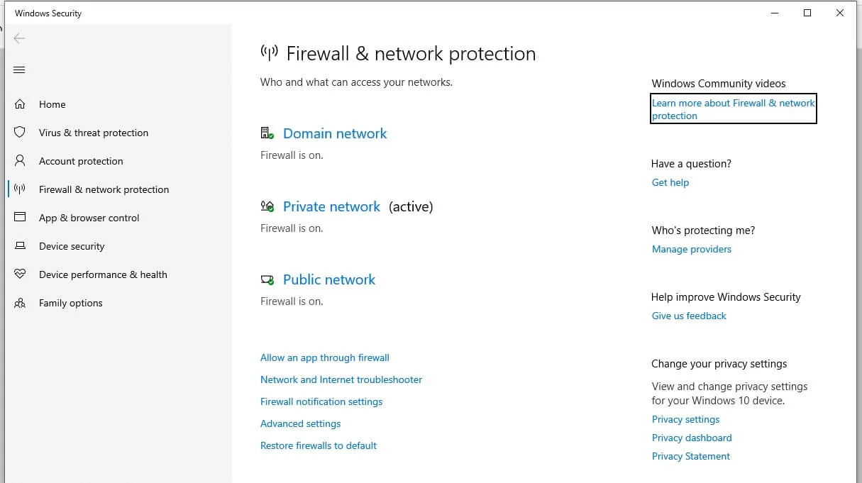 windows firewall settings 